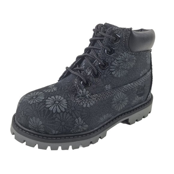 Timberland 6 IN Classic Toddler Boots Black Floral Leather - Picture 12 of 12